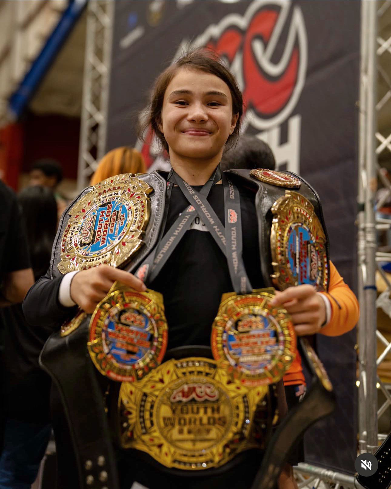 Bailey Heinsohn after winning the inaugural Girls 11–12 ADCC Youth Absolute championship at the 2026 ADCC Youth World Championships.